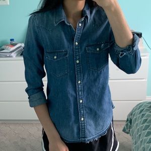 slim fit denim wash button down